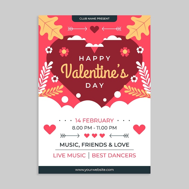 Vecteur gratuit modèle de flyer vertical plat pour la saint-valentin