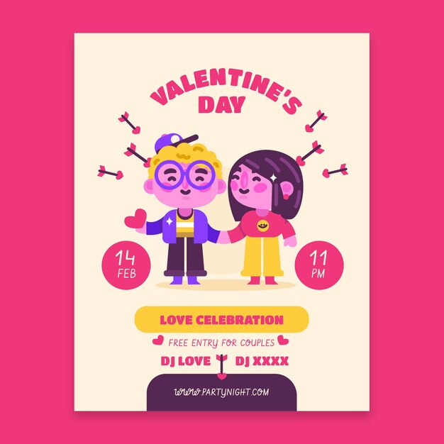 Modèle De Flyer Vertical Plat Pour La Saint-valentin