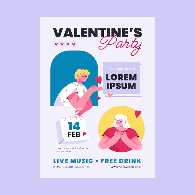 Vecteur gratuit modèle de flyer vertical plat pour la saint-valentin