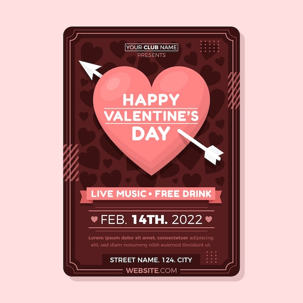 Vecteur gratuit modèle de flyer vertical plat pour la saint-valentin