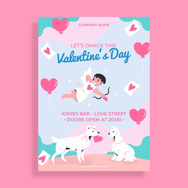 Vecteur gratuit modèle de flyer vertical plat pour la saint-valentin