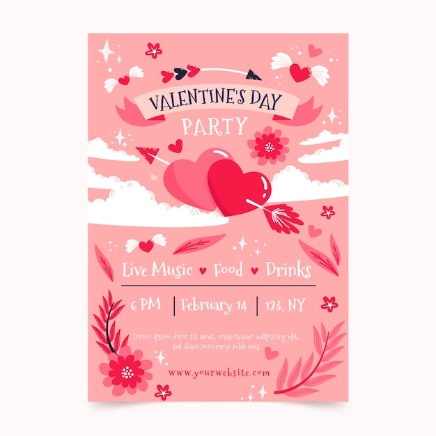 Vecteur gratuit modèle de flyer vertical plat pour la saint-valentin