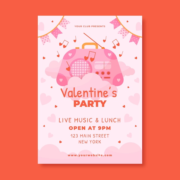Modèle de flyer vertical plat pour la saint-valentin