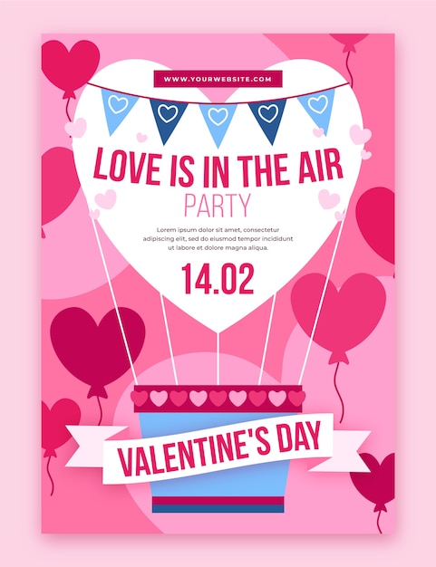 Vecteur gratuit modèle de flyer vertical plat pour la saint-valentin