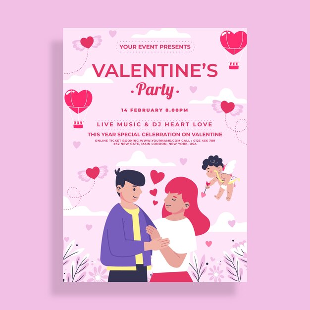 Modèle De Flyer Vertical Plat Pour La Saint-valentin