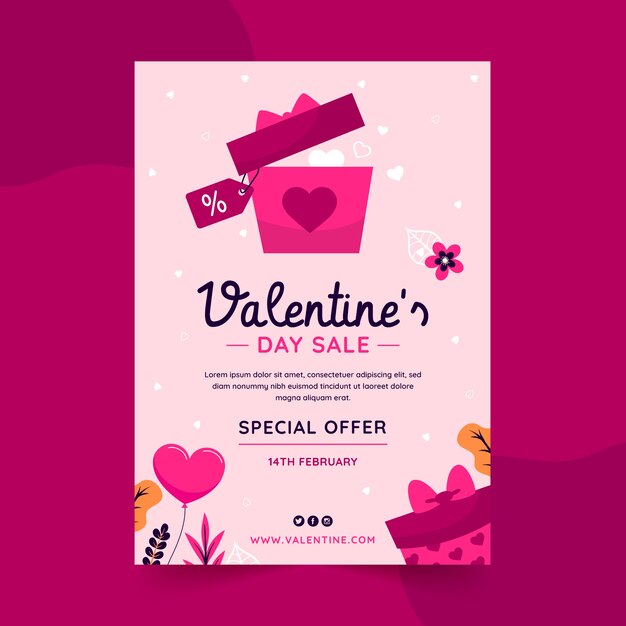 Vecteur gratuit modèle de flyer vertical plat pour la saint-valentin