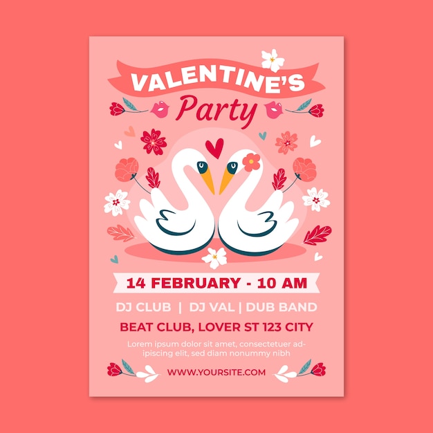 Modèle de flyer vertical plat pour la saint-valentin