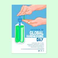 Vecteur gratuit modèle de flyer vertical pour la journée mondiale du lavage des mains dessiné à la main