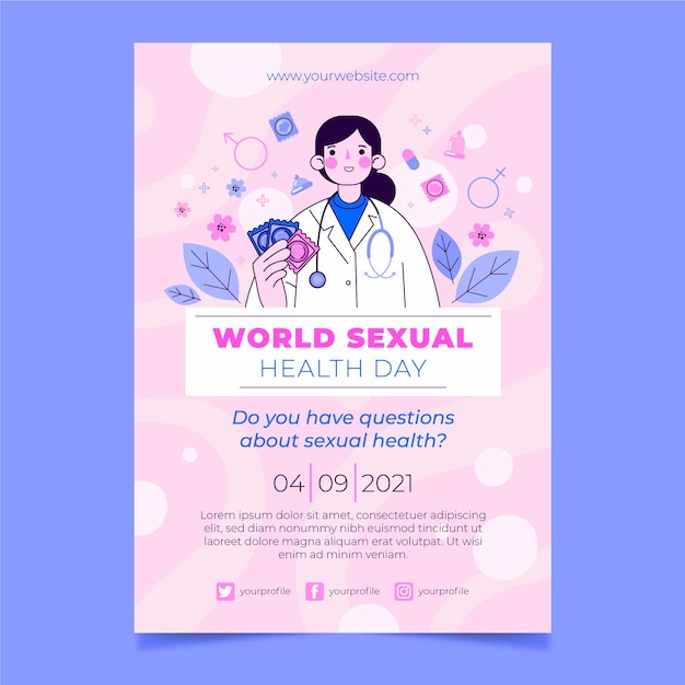 Vecteur gratuit modèle de flyer vertical pour la journée mondiale de la santé sexuelle