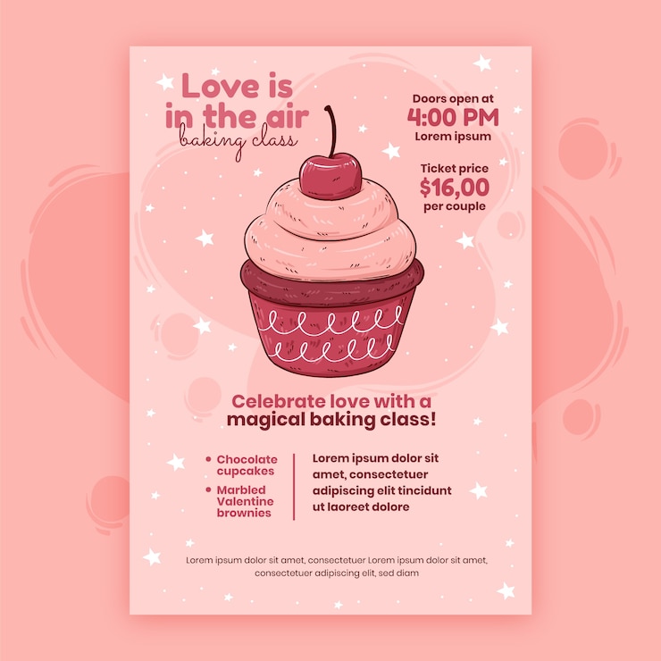 Vecteur gratuit modèle de flyer vertical pour la saint-valentin dessiné à la main