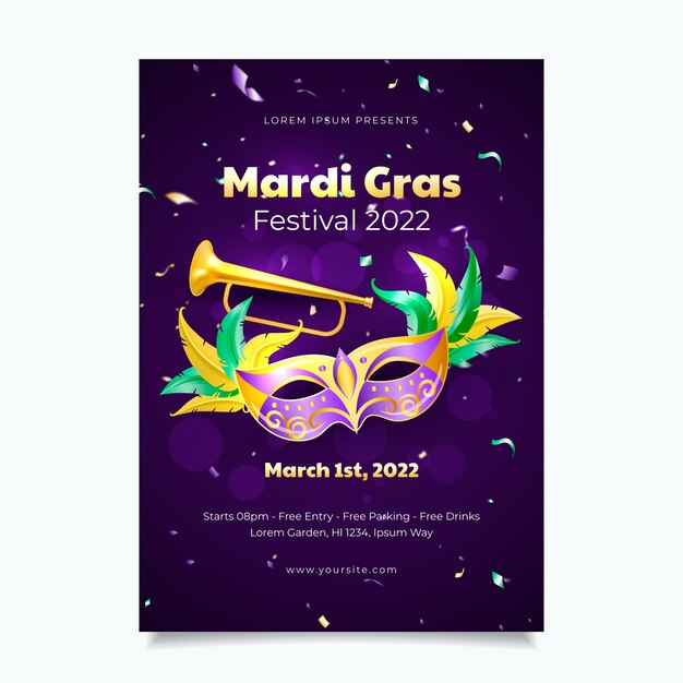 Modèle De Flyer Vertical Réaliste Mardi Gras