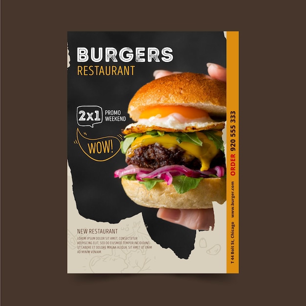 Modèle de flyer vertical de restaurant de hamburgers
