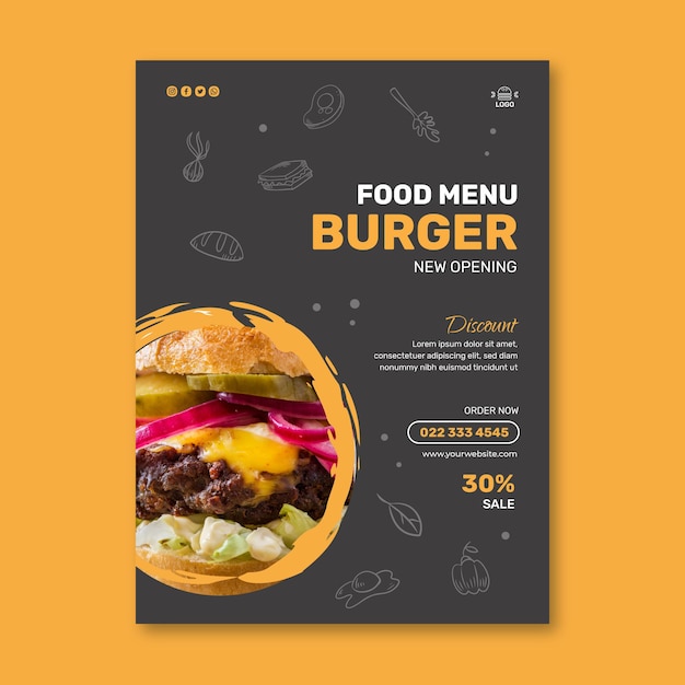 Vecteur gratuit modèle de flyer vertical de restaurant de hamburgers