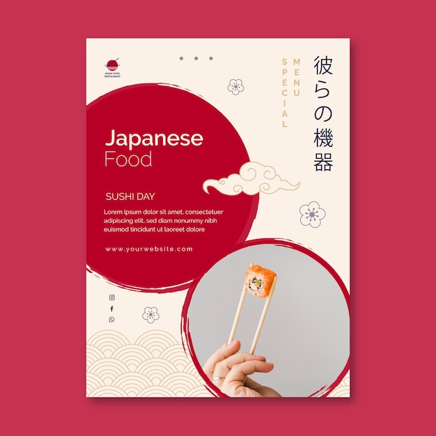 Vecteur gratuit modèle de flyer vertical de restaurant japonais