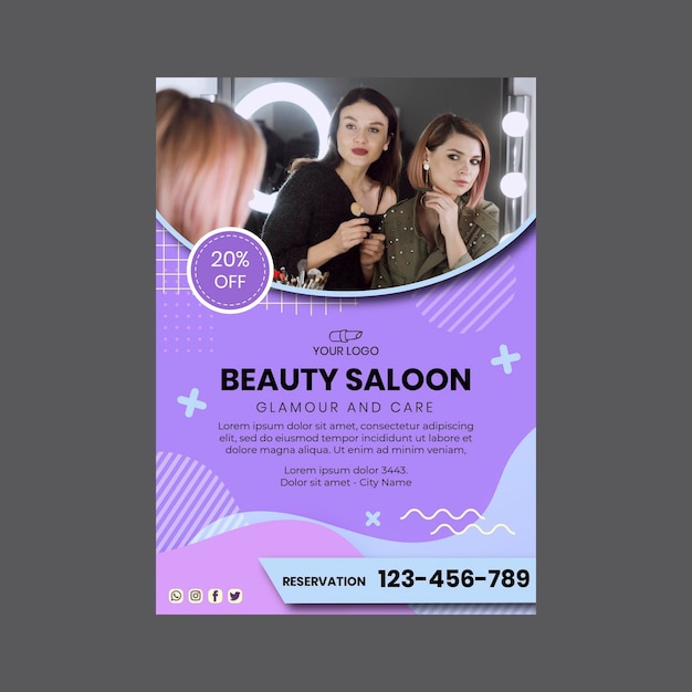 Vecteur gratuit modèle de flyer vertical de salon de beauté