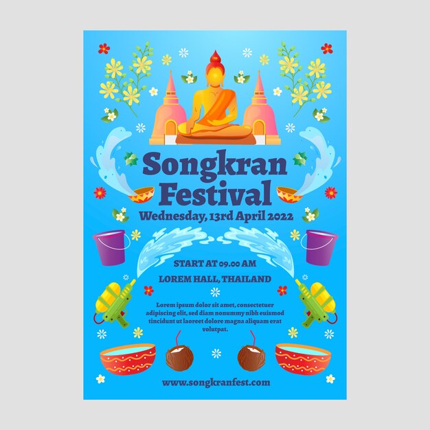 Vecteur gratuit modèle de flyer vertical songkran dégradé