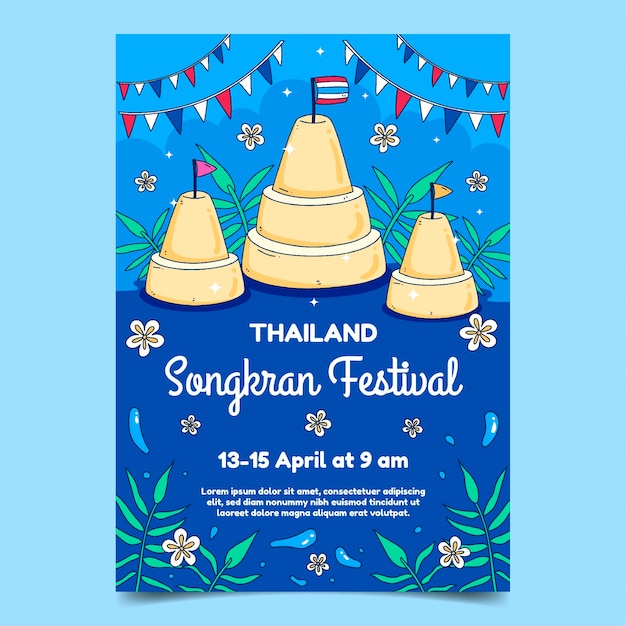 Modèle De Flyer Vertical Songkran Dessiné à La Main