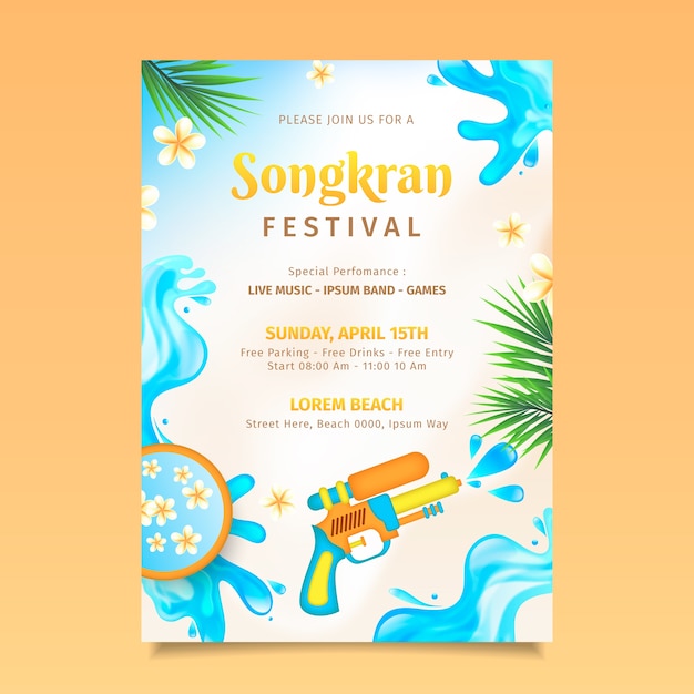 Vecteur gratuit modèle de flyer vertical songkran réaliste