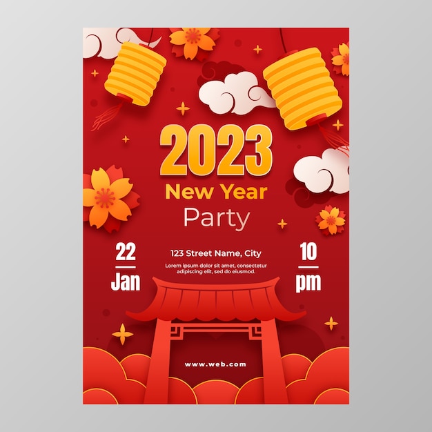 Vecteur gratuit modèle de flyer vertical de style papier pour la célébration du nouvel an chinois