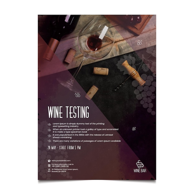 Vecteur gratuit modèle de flyer vertical de test de vin