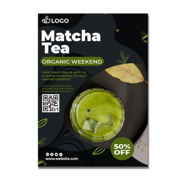 Vecteur gratuit modèle de flyer vertical de thé matcha