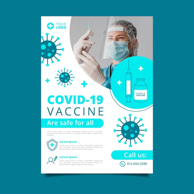 Vecteur gratuit modèle de flyer vertical de vaccination contre le coronavirus plat organique