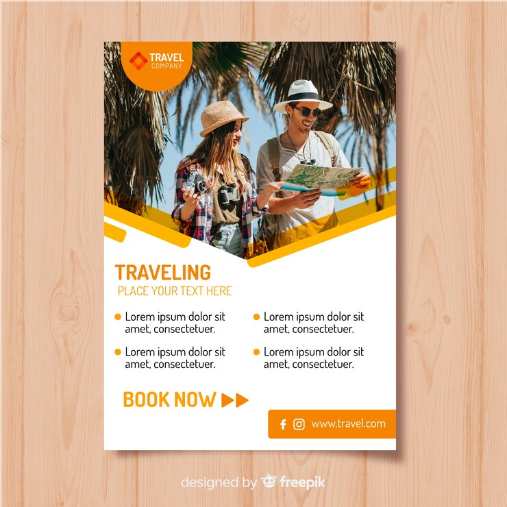 Vecteur gratuit modèle de flyer de voyage avec photo