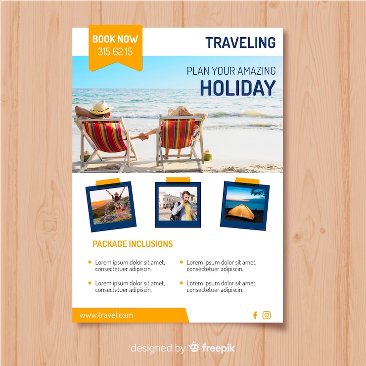Vecteur gratuit modèle de flyer de voyage avec photo