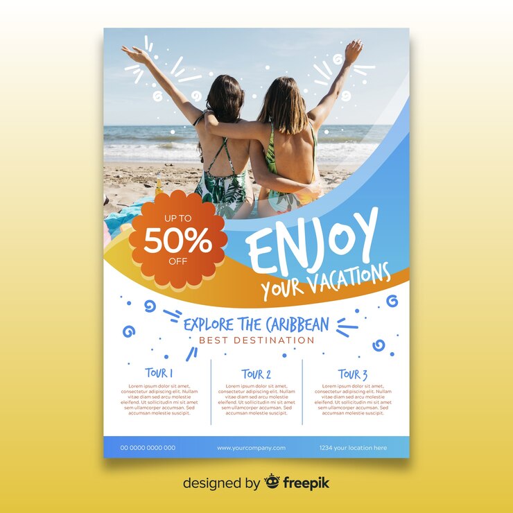 Vecteur gratuit modèle de flyer de voyage avec photo