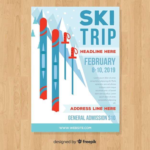 Vecteur gratuit modèle de flyer de voyage de ski