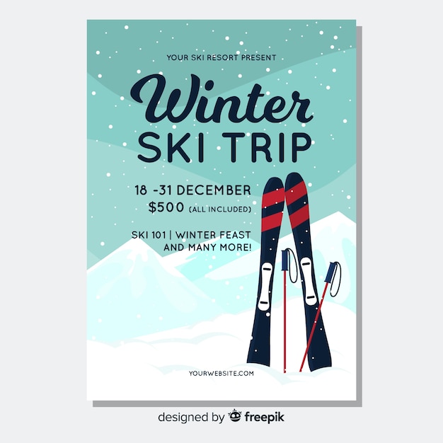 Vecteur gratuit modèle de flyer de voyage de ski