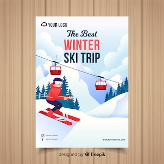 Modèle de flyer de voyage de ski