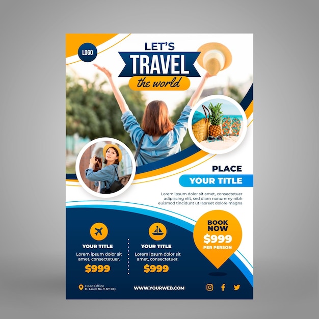 Modèle de flyer de voyage vertical avec photo