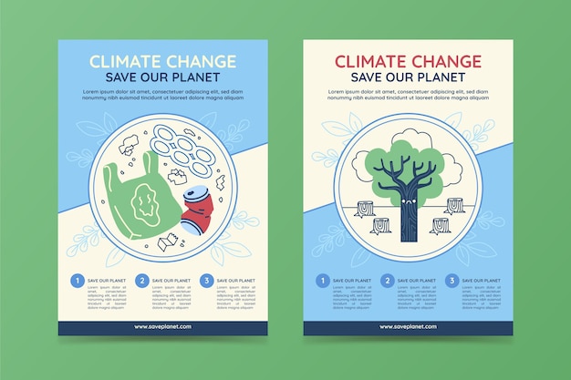 Modèle De Flyers Verticaux Sur Le Changement Climatique à Plat Dessinés à La Main