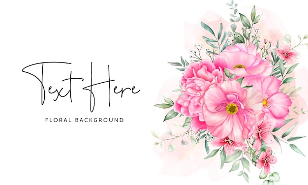 Vecteur gratuit modèle de fond floral avec de belles fleurs et feuilles aquarelle