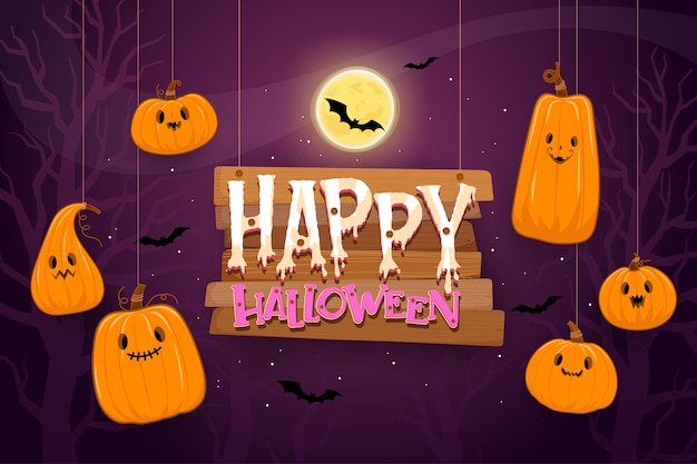 Vecteur gratuit modèle de fond happy halloween dans l'obscurité avec citrouille