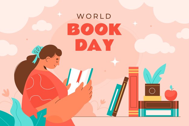 Modèle de fond plat pour la célébration de la journée mondiale du livre