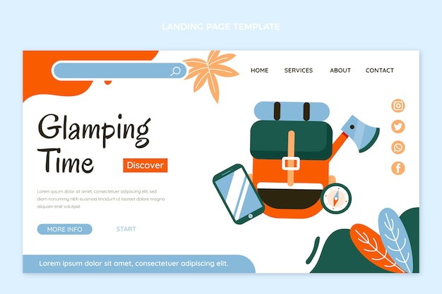 Vecteur gratuit modèle de glamping design plat dessiné à la main