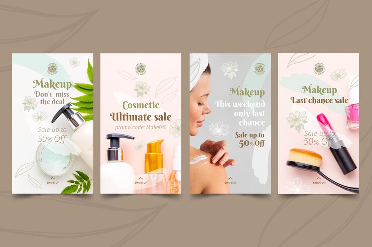 Vecteur gratuit modèle d'histoires cosmétiques instagram