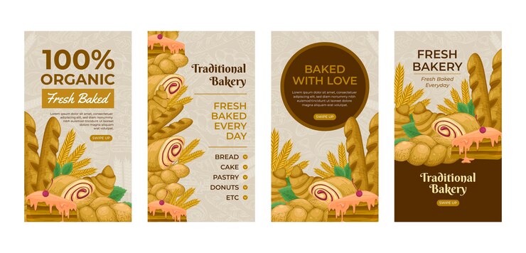 Vecteur gratuit modèle d'histoires instagram de boulangerie dessinées à la main
