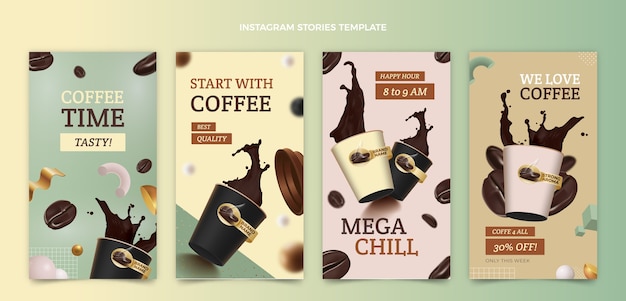 Modèle d'histoires instagram de café réaliste