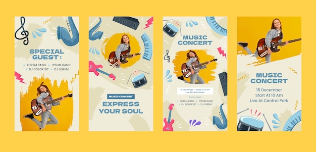 Vecteur gratuit modèle d'histoires instagram de concerts de musique
