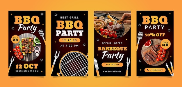 Vecteur gratuit modèle d'histoires instagram de fête barbecue