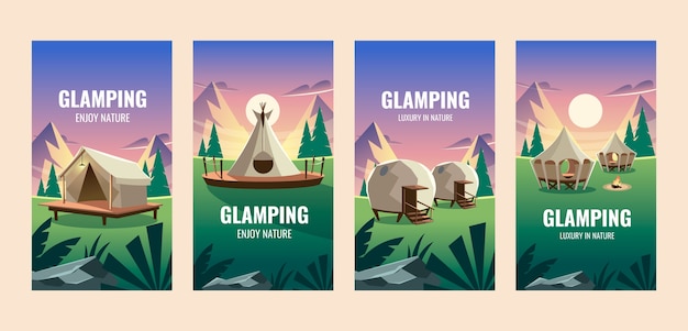 Vecteur gratuit modèle d'histoires instagram glamping dégradé