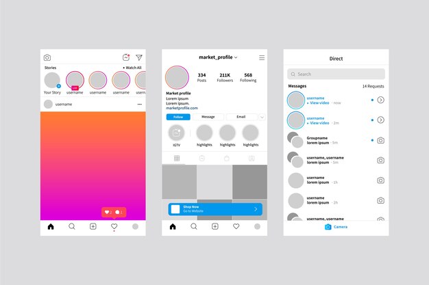 Modèle d'histoires instagram d'interface