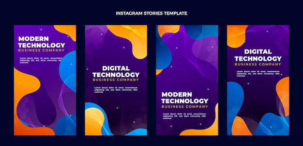 Vecteur gratuit modèle d'histoires instagram de technologie de dégradé