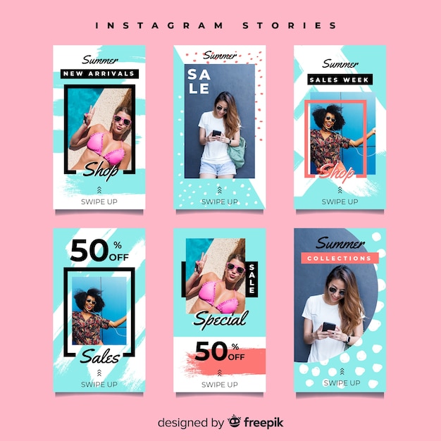 Vecteur gratuit modèle d'histoires d'instagram de vente d'été