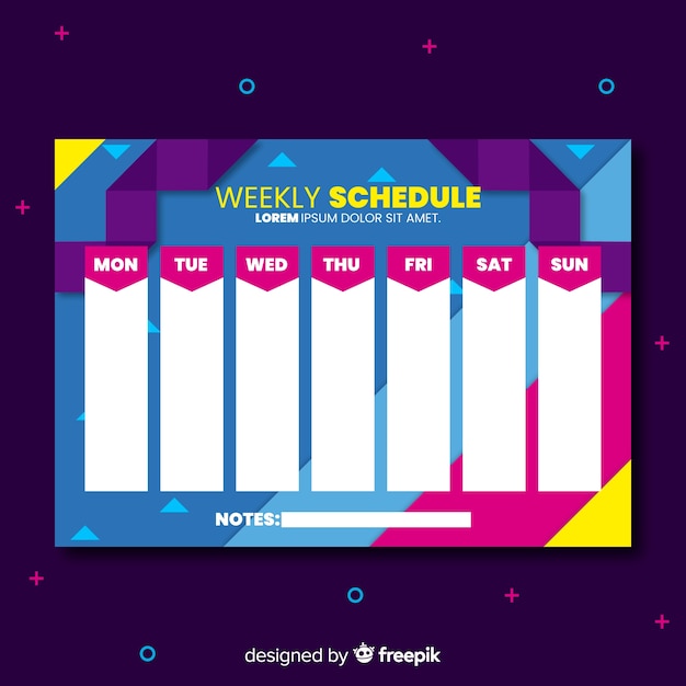 Vecteur gratuit modèle d'horaire hebdomadaire coloré avec un design plat