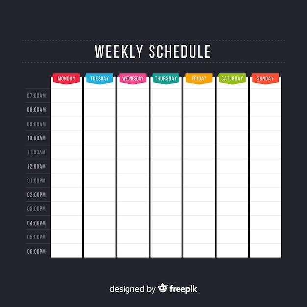 Vecteur gratuit modèle d'horaire hebdomadaire coloré avec design plat