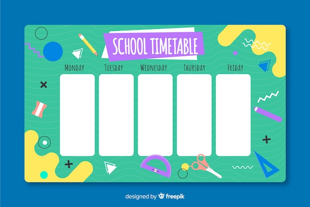 Vecteur gratuit modèle d'horaire scolaire dessiné à la main